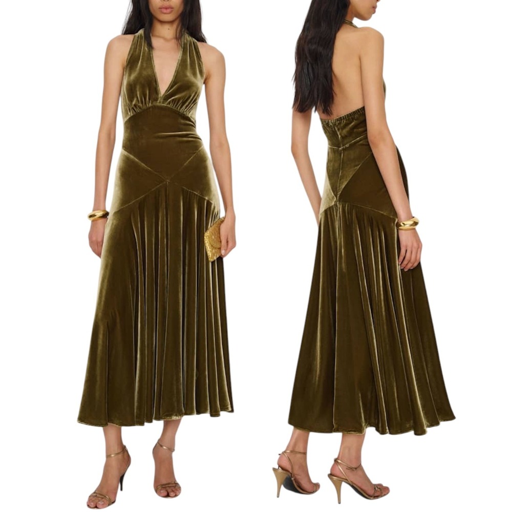 NWT REFORMATION Briony Velvet Dress in Moss Garden. Size 6